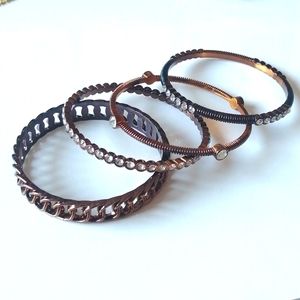 Vintage Graziano Bracelets Copper Tone Clear Rhinestones Bangle (4pcs)